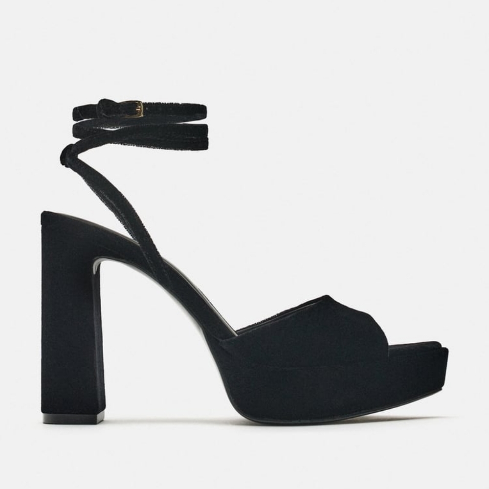 ZARA VELVET PLATFORM HEELED SANDALS